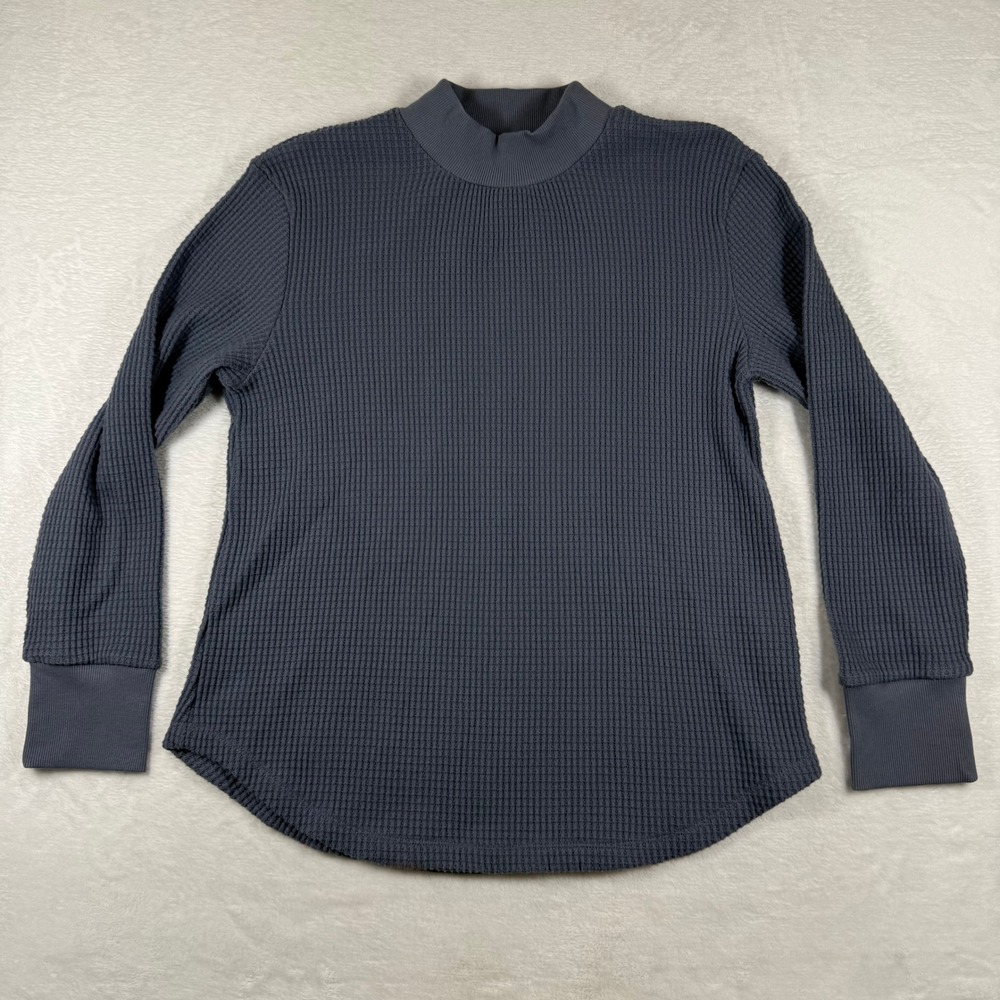 Madewell Womens Waffle Knit‎ Mock Neck Top Blue Gray Long Sleeve NB534 Small NEW